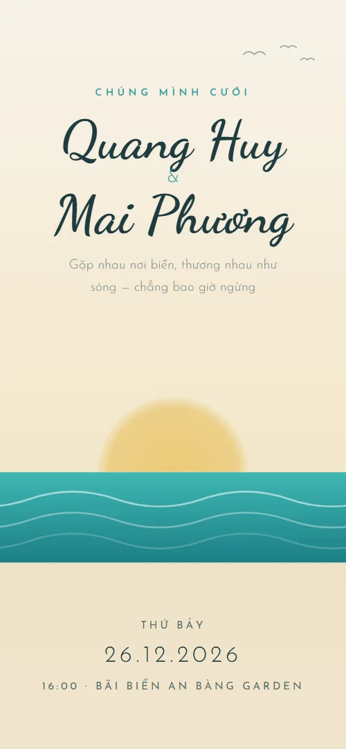 Mẫu thiệp cưới online Biển Xanh