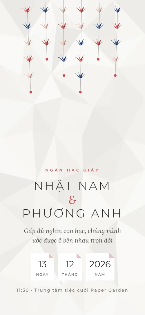 Mẫu thiệp cưới online Hạc Giấy