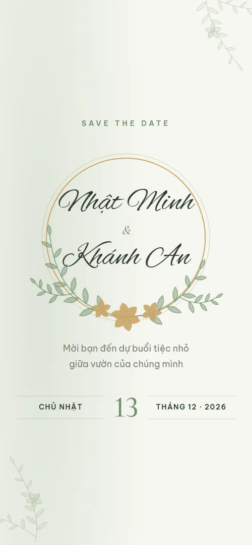 Mẫu thiệp cưới online Lá Ngọc
