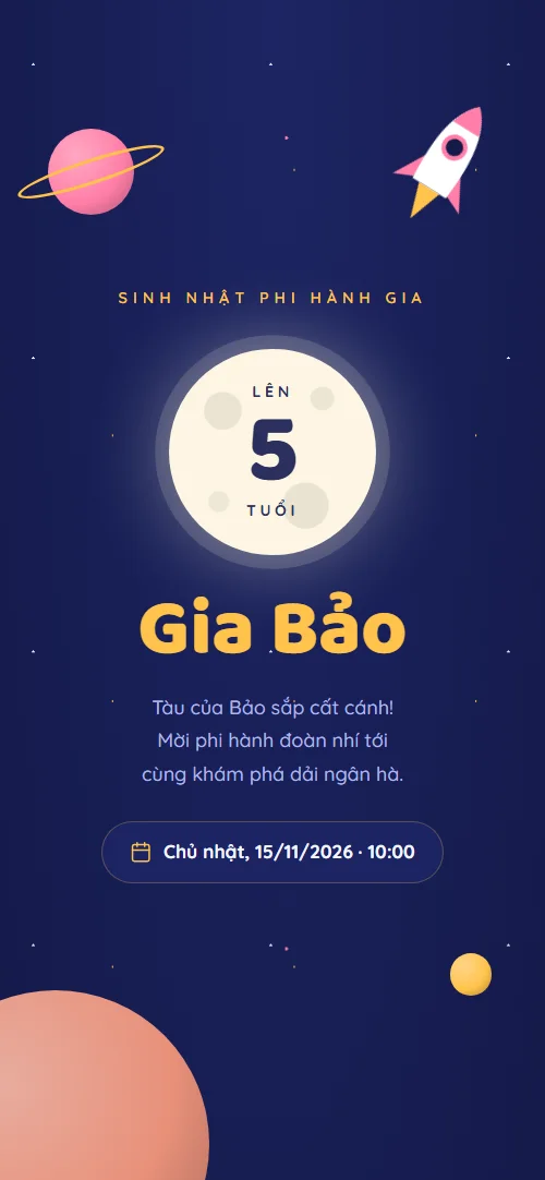 Mẫu thiệp sinh nhật online Phi Hành Gia