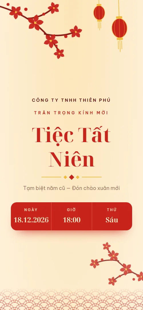 Mẫu thiệp mời tiệc công ty online Tất Niên