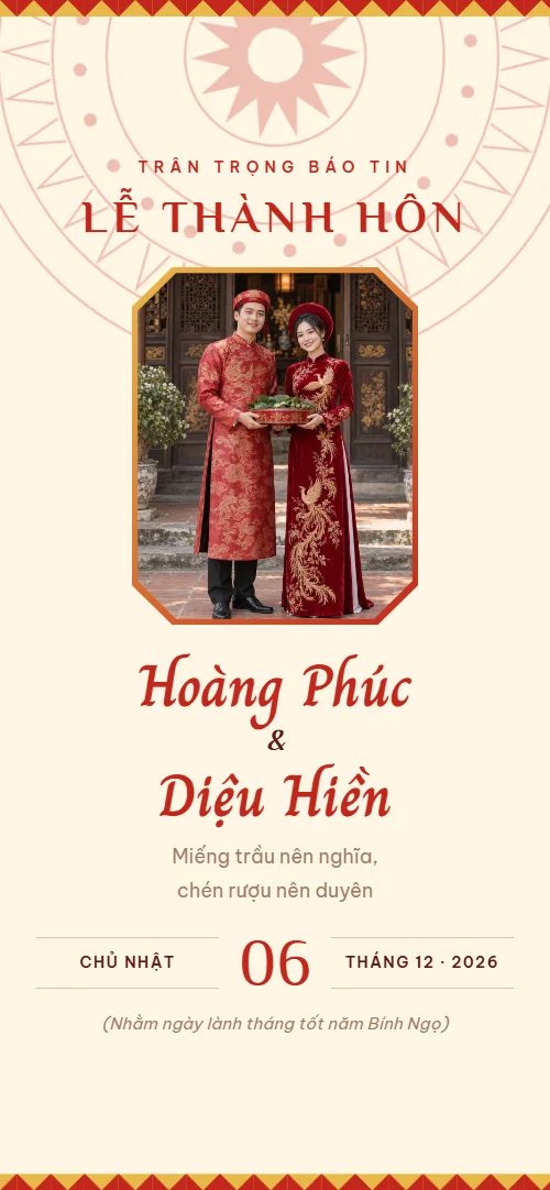 Mẫu thiệp cưới online Trầu Cau